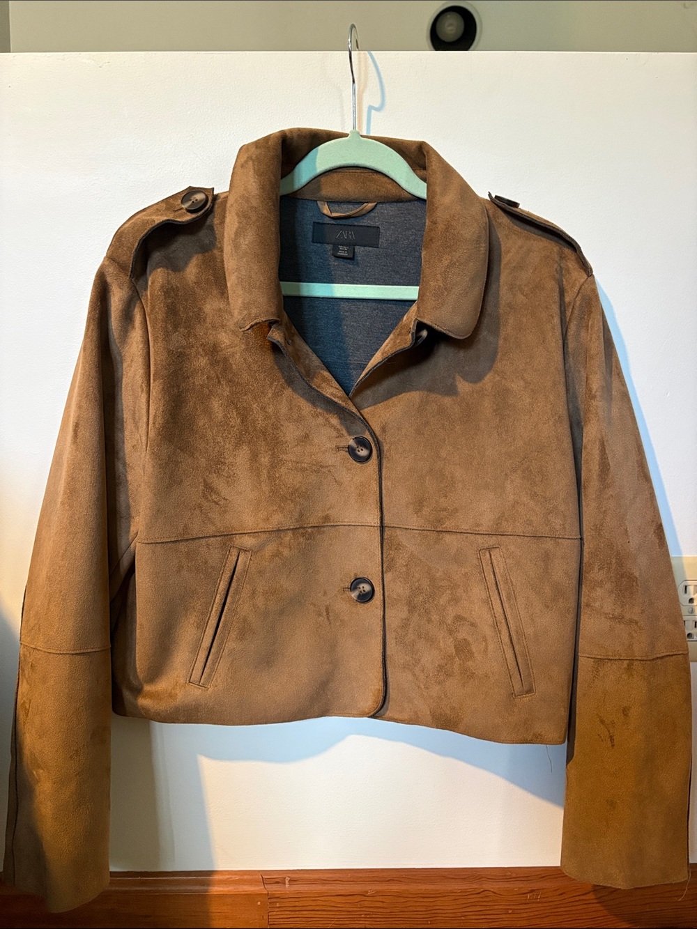 Zara Brown Faux Suede Cropped Jacket